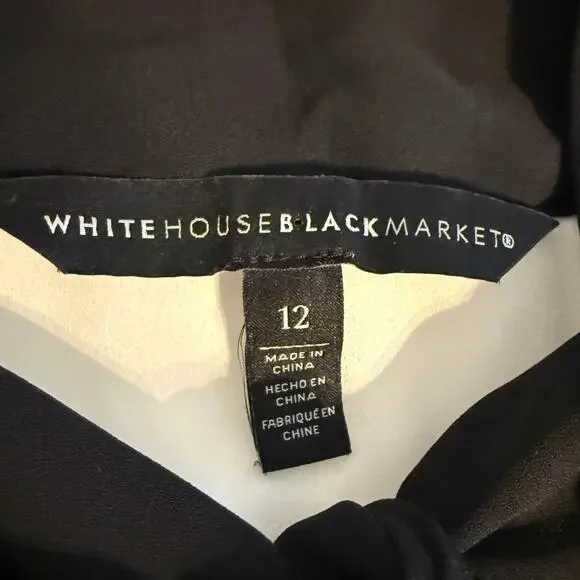 White House Black Market Bow-Neck Pleated Blouse Womens Size 12 White/Black - Picture 7 of 8